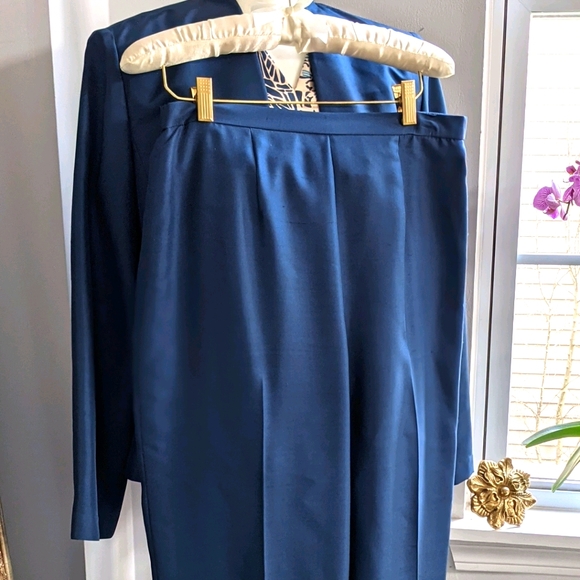 Couture Adrianna Papell 3Pc Cobalt Blue Silk Suit - Picture 11 of 13